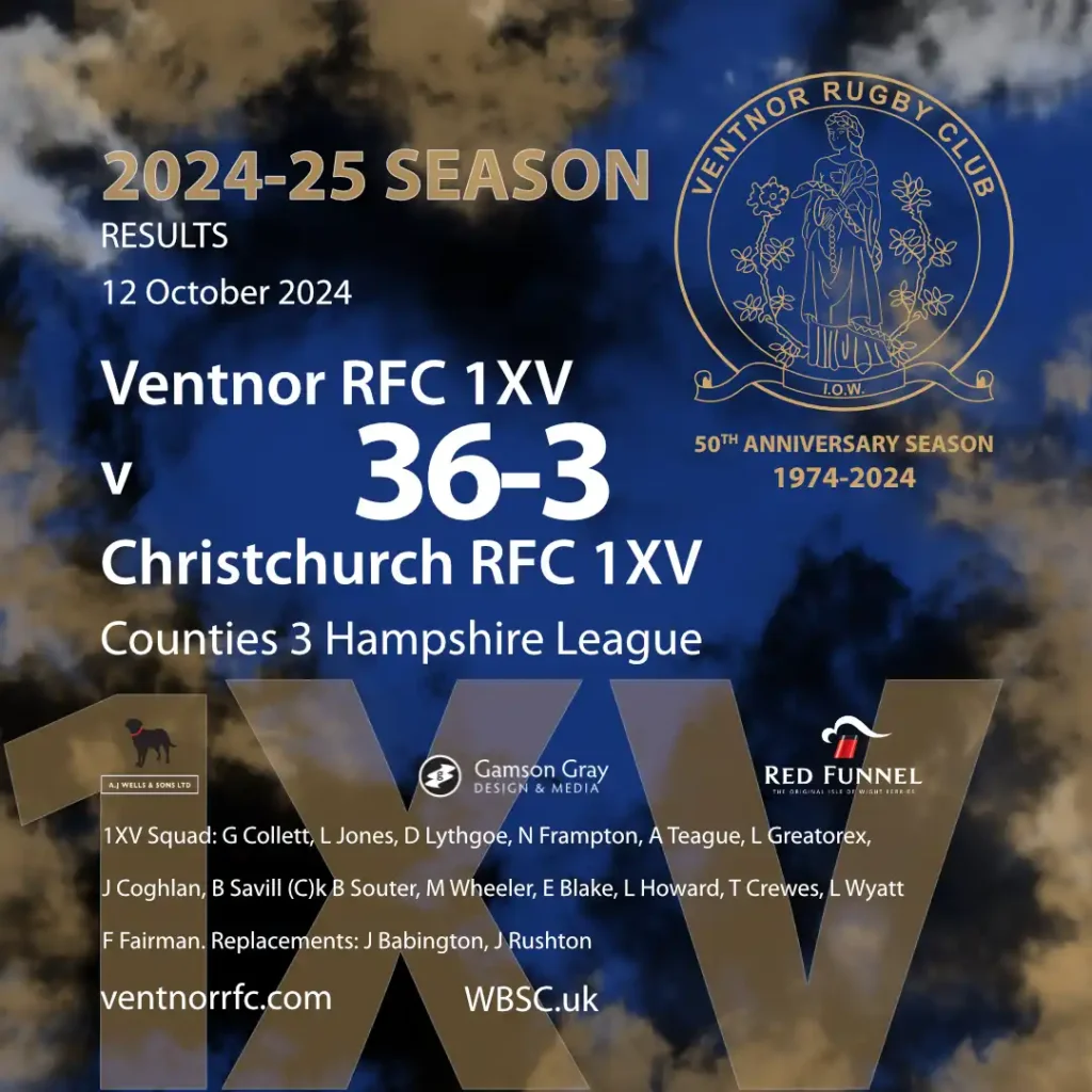 Results Ventnor RFC 1XV 36-3 Christchurch RFC 1XV 12 October 2024