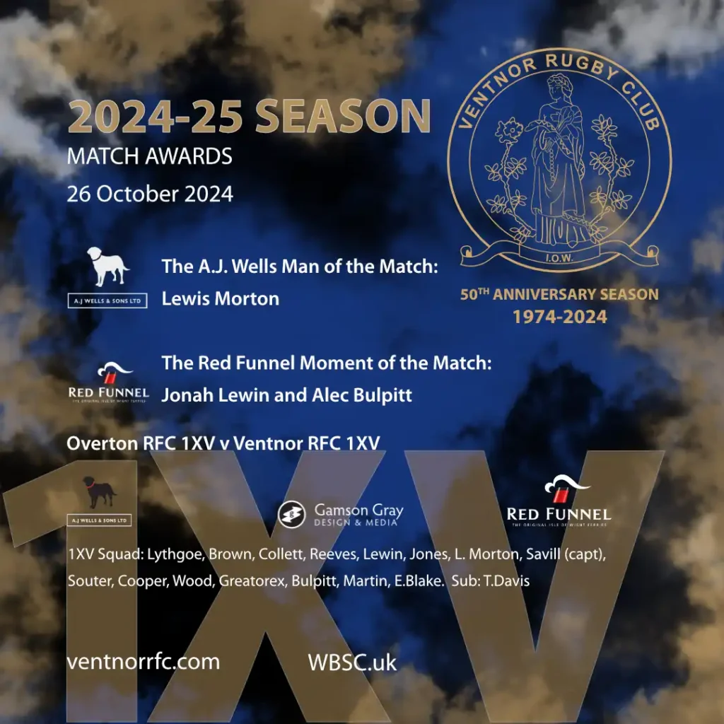 Ventnor RFC 1XV AJ Wells Man of the Match and Red Funnel Moment of the Match 26 October 2024