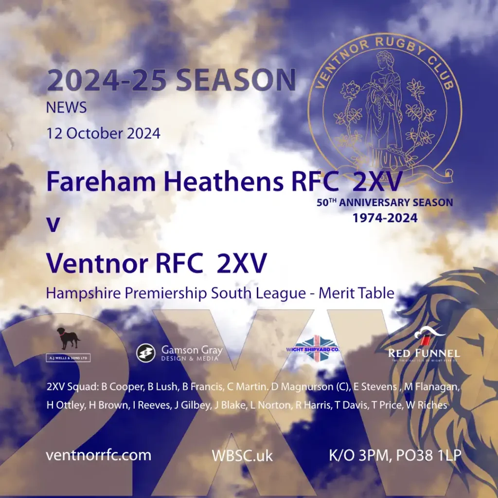 Ventnor Rugby Club 2XV away today to Fareham Heathens Rugby Club 2XV Sat 12 October 2024