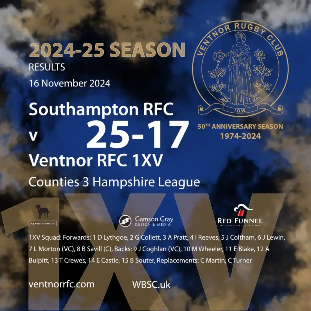 Results Southampton RFC 25-17 Ventnor RFC 1XV 16 November 2024
