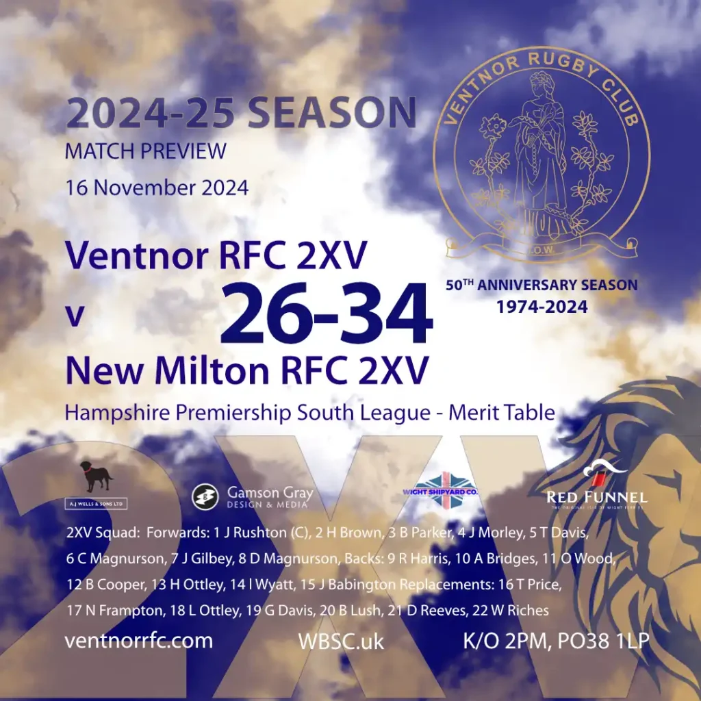 Results Ventnor RFC 2XV 26-34 New Milton RFC 2XV 16 November 2024