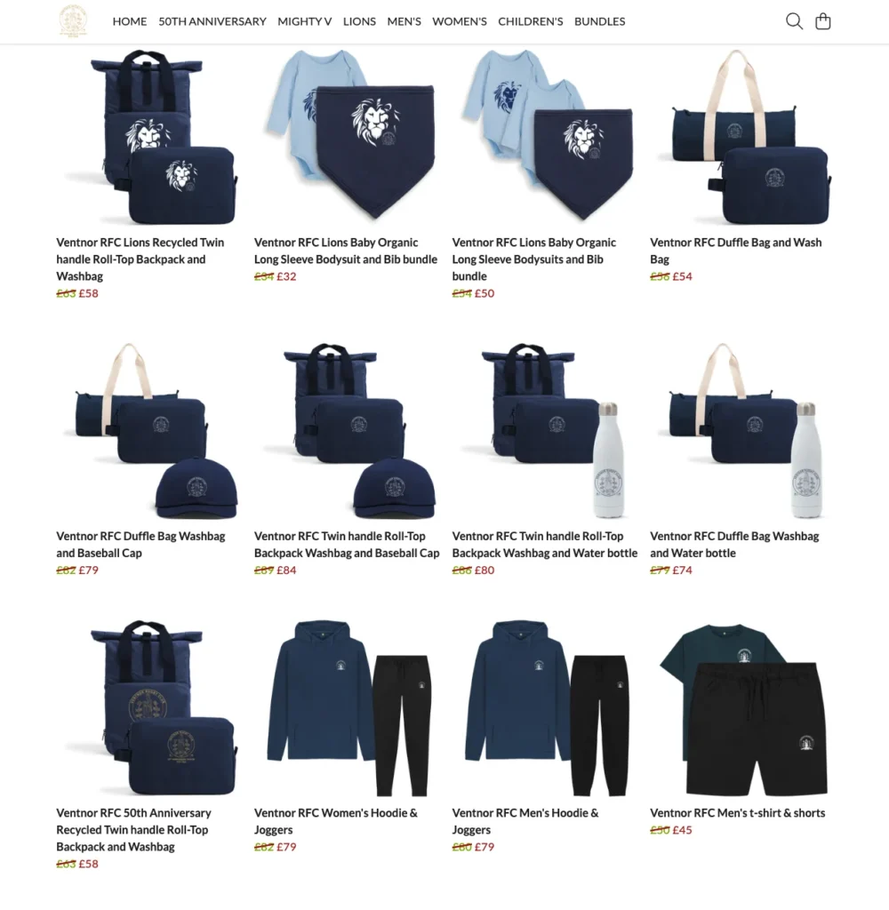 a great range of new bundles in the Ventnor Rugby Club Teemill store