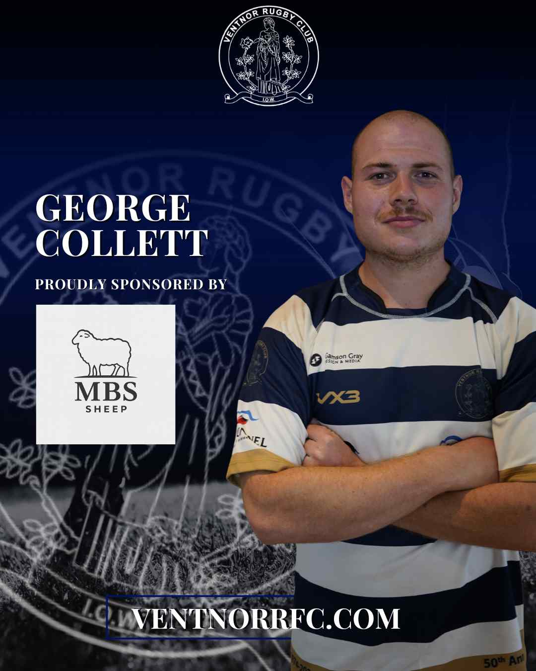 George Collett Rugby Player Sponsorship 2025-26 season from MBS Sheep