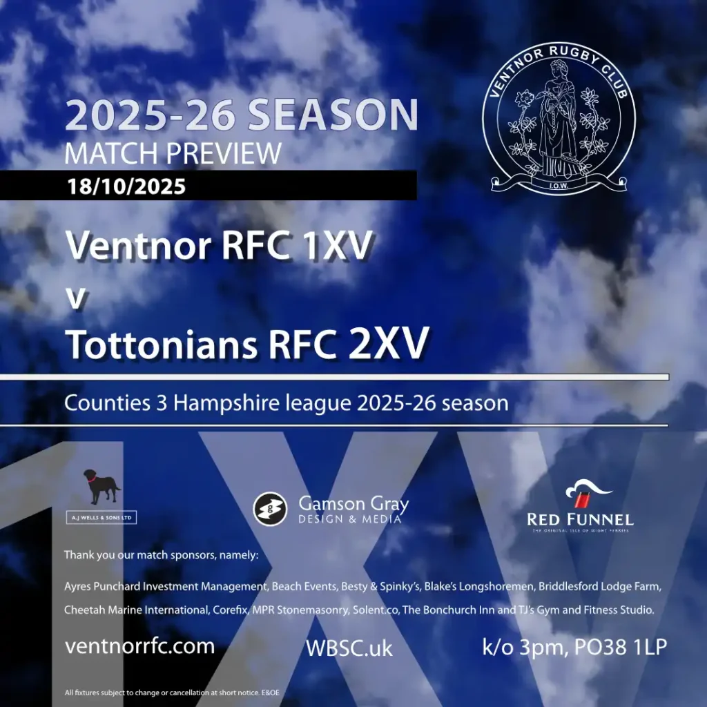Match preview Ventnor RFC 1XV v Tottonians RFC 2XV Saturday 18 October 2025
