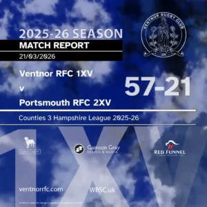 Match report Ventnor RFC 1XV 57-21 Portsmouth RFC 2XV 21 March 2026