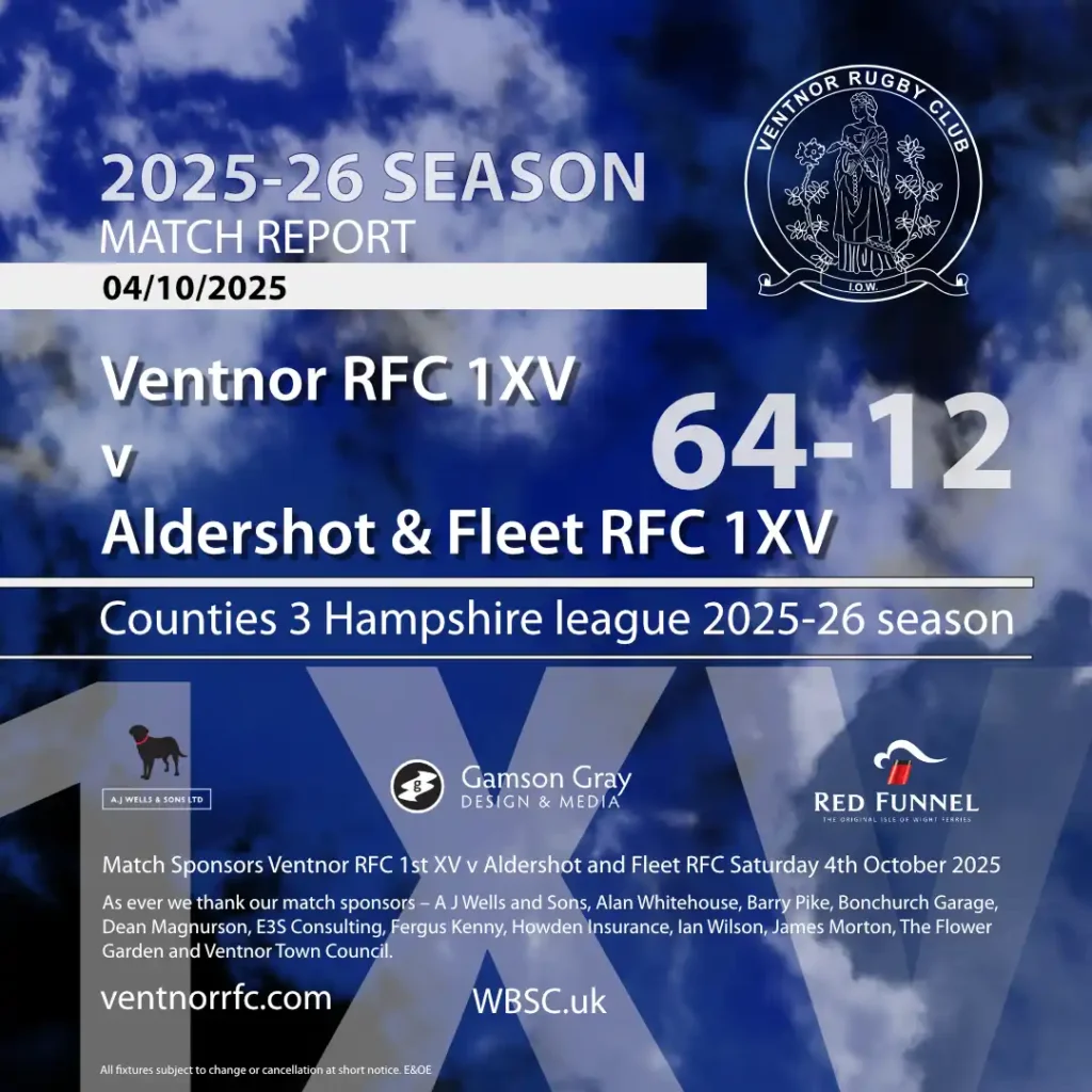 Match report Ventnor RFC 1XV 64-12 Aldershot and Fleet RFC 1XV 4 October 2025