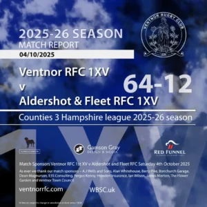 Match report Ventnor RFC 1XV 64-12 Aldershot and Fleet RFC 1XV 4 October 2025