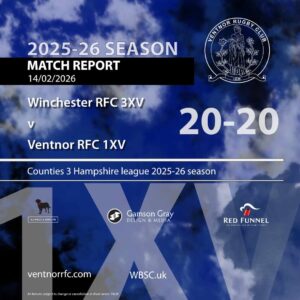 Match report Winchester RFC 3XV 20-20 Ventnor RFC 1XV 14 February 2026