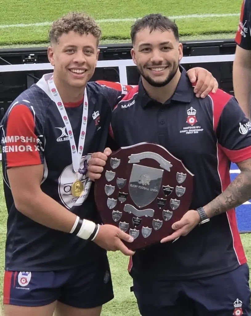 Max (right) and Harvey Wheeler with the RFU's Division Three Counties Trophy at Twickenham 7th June 2026