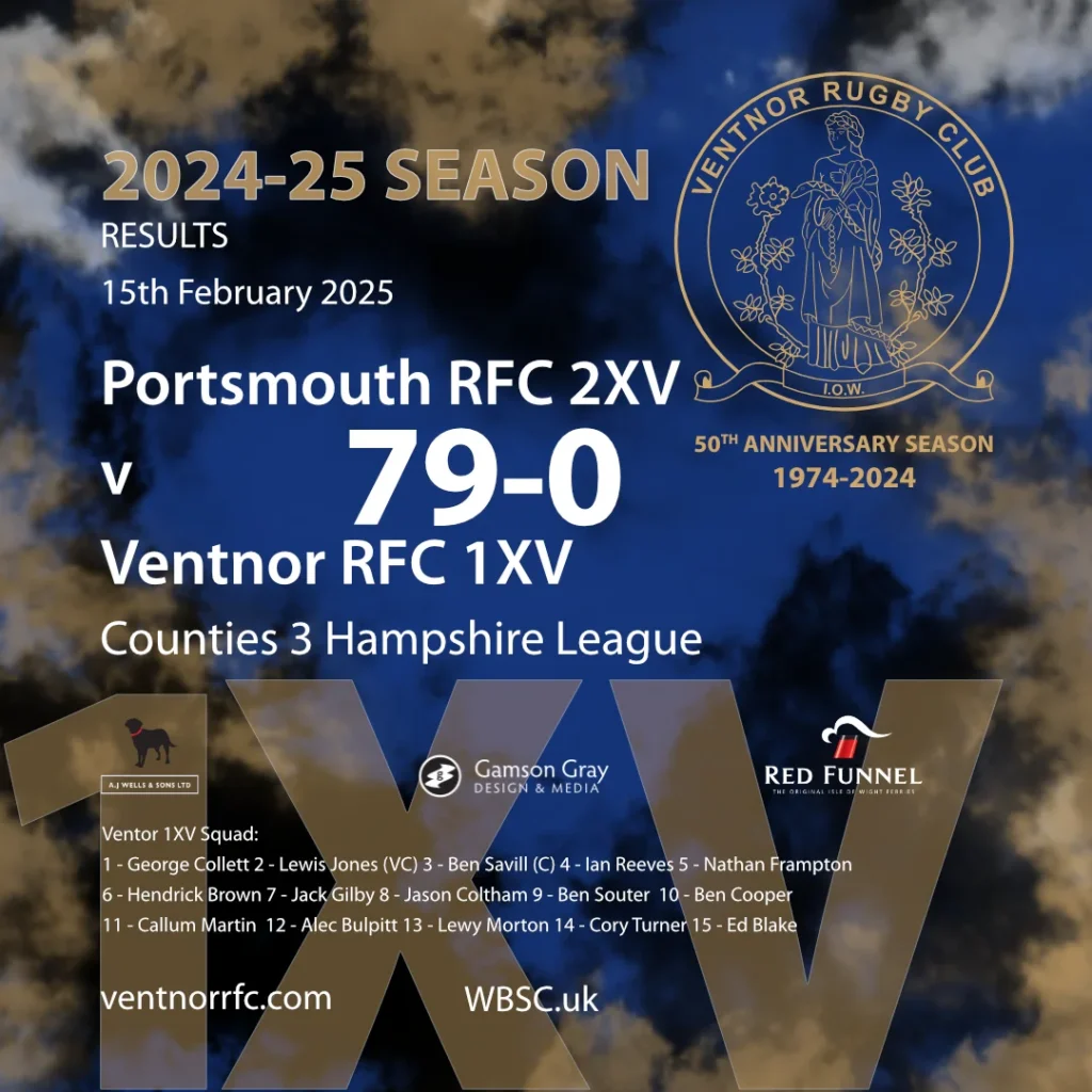 Results Portsmouth RFC 2XV v Ventnor RFC 1XV Saturday 15 February 2025