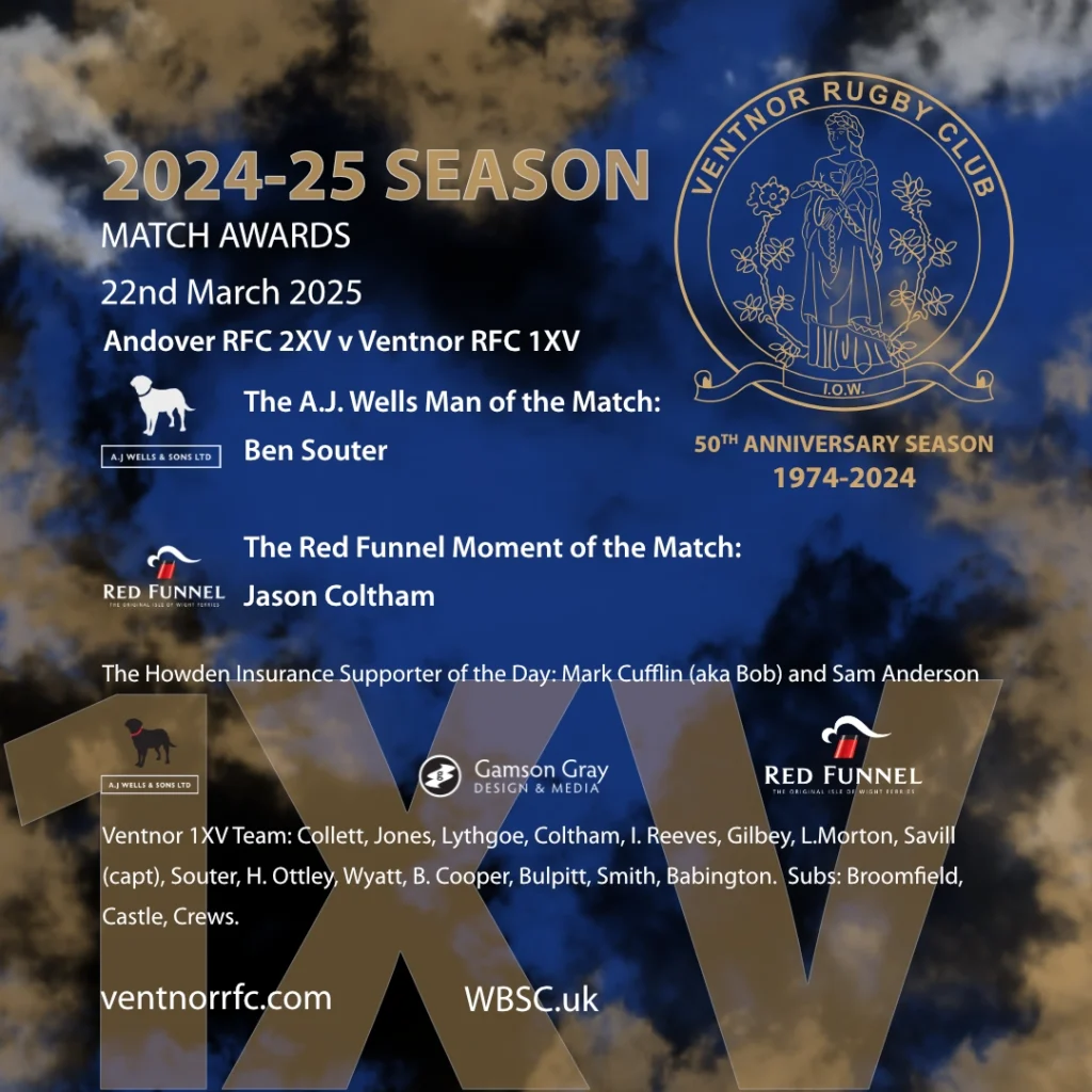 Ventnor RFC 1XV Match Awards 22nd March 2025
